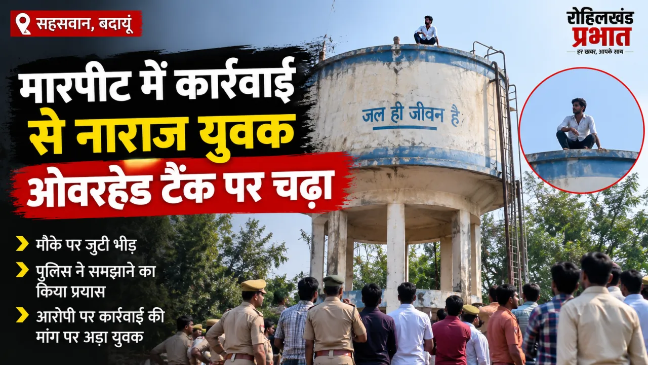 सहसवान में मारपीट के मामले से नाराज युवक ओवरहेड टैंक पर चढ़ा